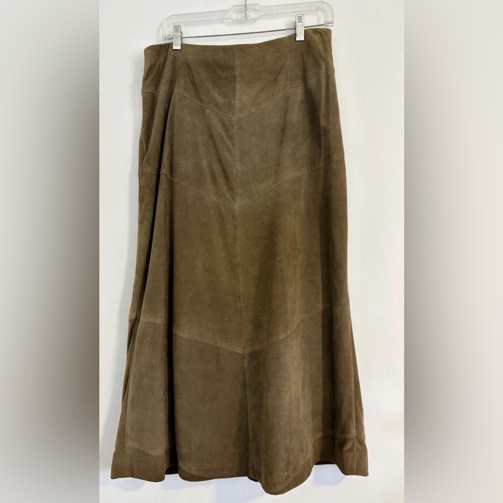 Vintage WORTH Petite 100% Leather Suede A-Line Brown Women’s Skirt Size 14 EUC